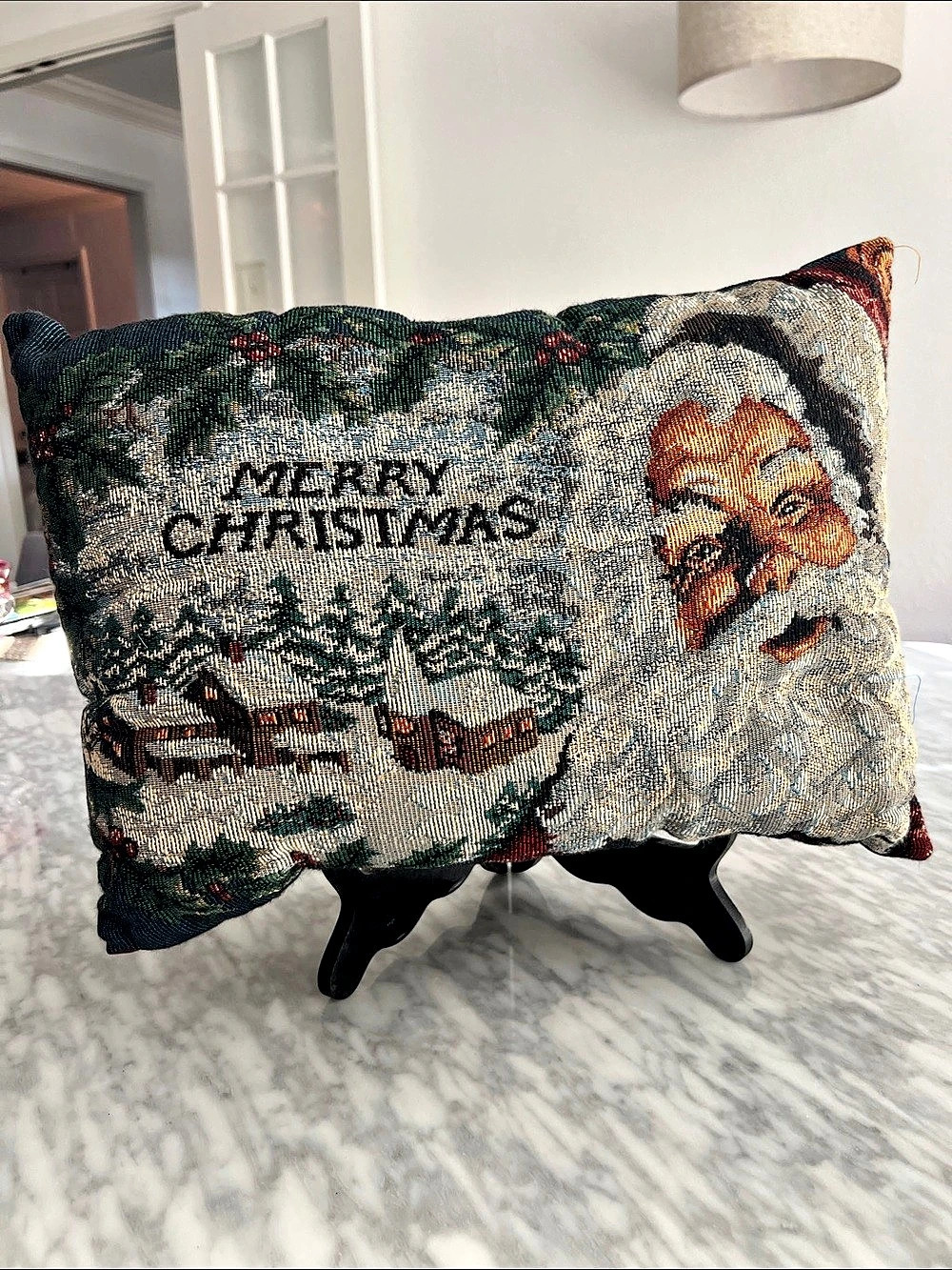Vintage Christmas Holiday Tapestry Accent Pillow